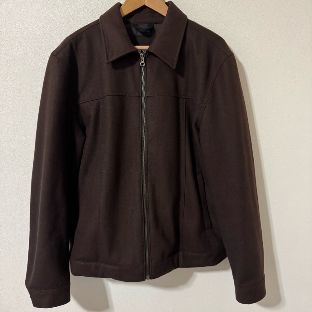 Gap Factory Wool Blend Bomber Jacket Brown Y2K Zipper Minimalist Career-Large